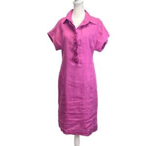 LORO PIANA Flax Linen Shirtdress Purple Sz 6 40 Italy Silk Lined Preppy Summer